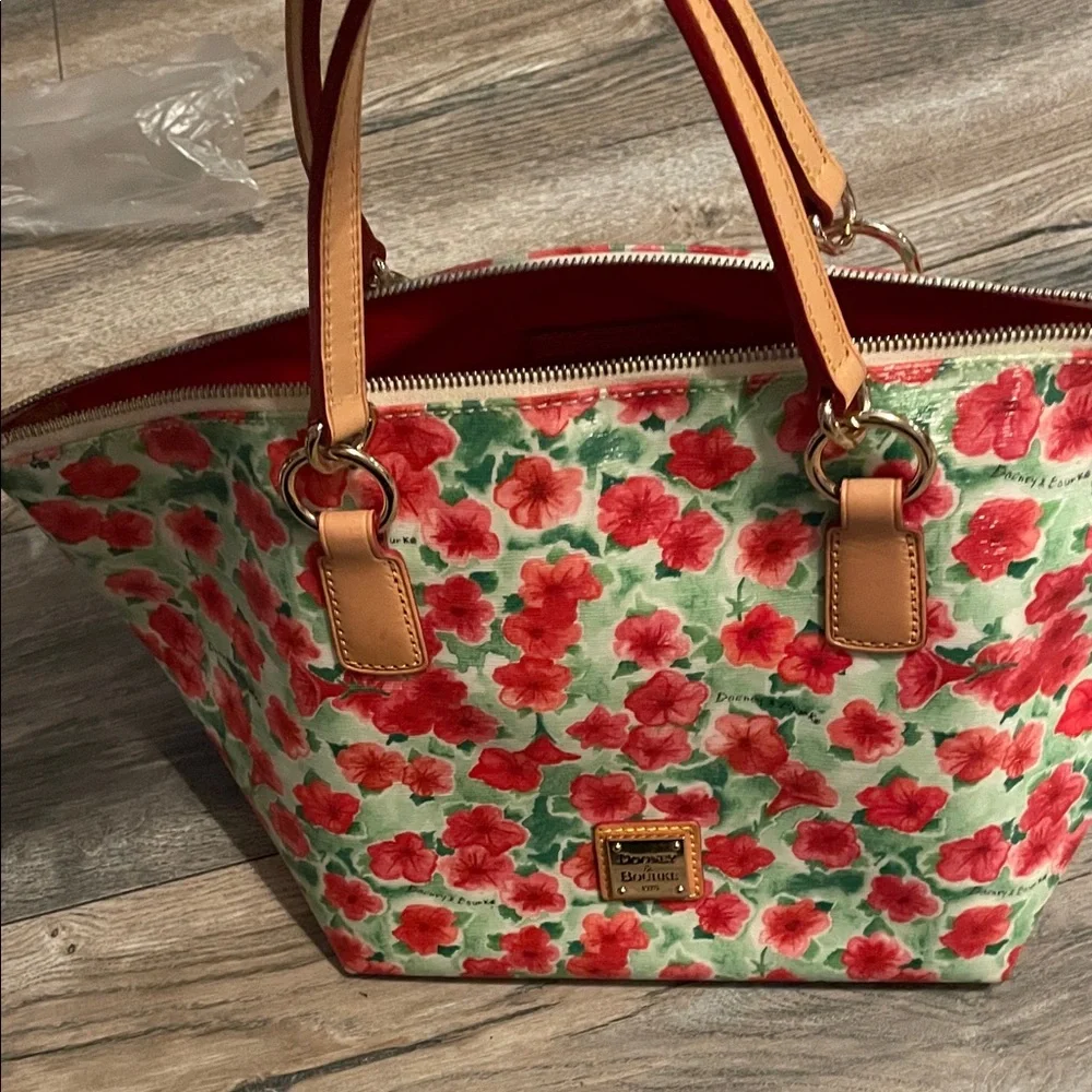 Dooney & Bourke Red and Green Floral Tote - Picture 3 of 5
